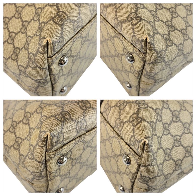 Gucci Beige Brown Silver Hardware GG Supreme Canvas/leather 114595 Tote Bag