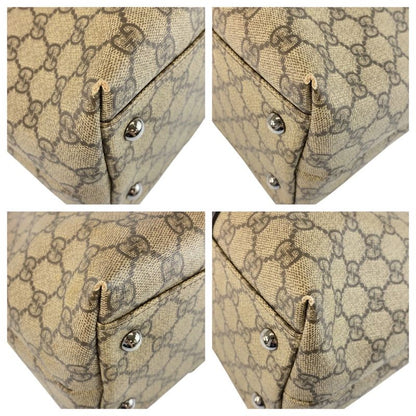 Gucci Beige Brown Silver Hardware GG Supreme Canvas/leather 114595 Tote Bag