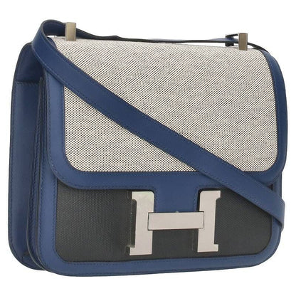 Hermes Constance 3 D Engraved Svhardware Toile Ash Leather Shoulder Bag Men's