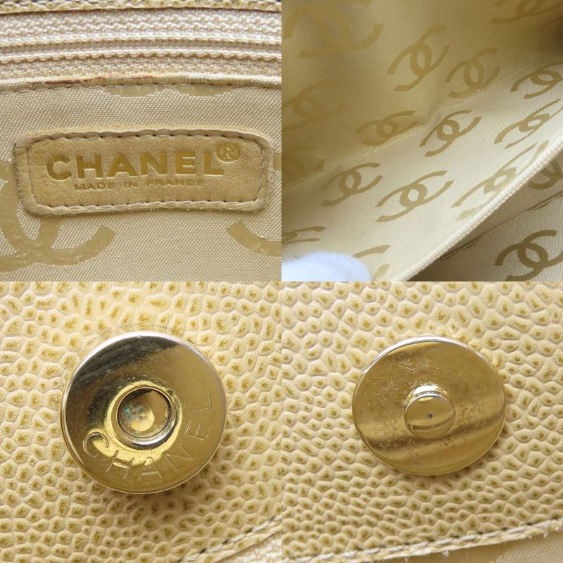 Chanel Shoulder Bag Coco Caviar Skin Beige Gold Hardware 7th Shoulder Chain