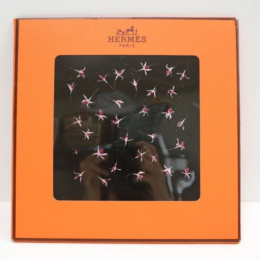 Hermes Carre 90 Fleurs de Fuchsia Black Pink Silk Scarf X