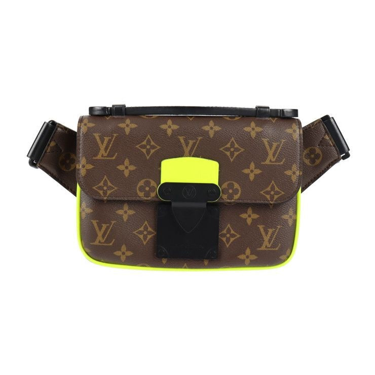 Louis Vuitton S-lock S-ring Back Waist Bag Leather Brown Neon Yellow