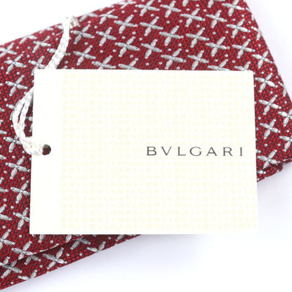 Bvlgari 100% Silk Sette Pieghe Wide Tie Tie Red All Over With Box Made In Italy