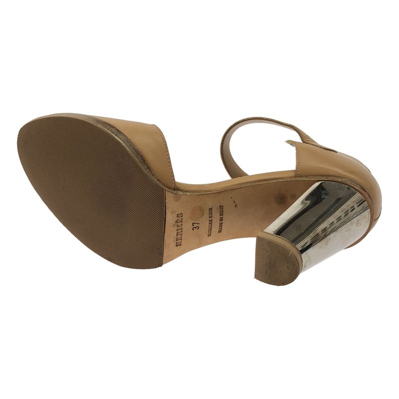 Hermes Metal Heel Strap Leather Sandals Brown 37