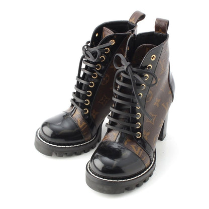 Louis Vuitton Monogram Star Trailline Leather Ankle Boots Side Zip Brown 37