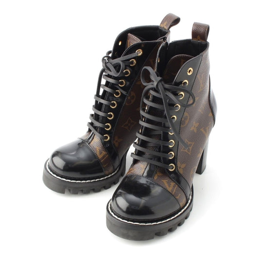 Louis Vuitton Monogram Star Trailline Leather Ankle Boots Side Zip Brown 37