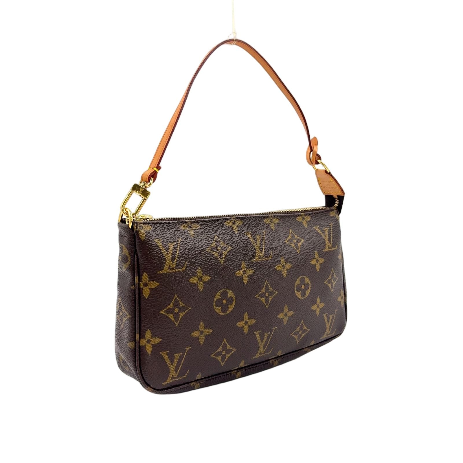 Louis Vuitton Pochette Monogram Leather Brown Handbag Gold — view 2