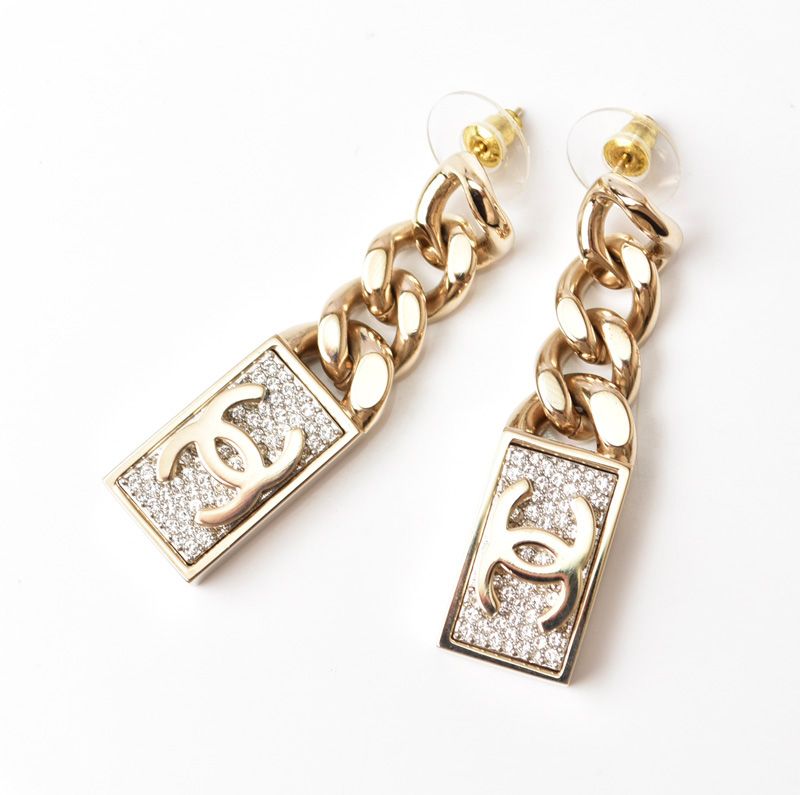 Chanel Earrings Chanel Swing Earrings CC Mark Coco Rhinestone Chien Pan Gold