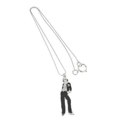 Chanel Mademoiselle 03P Pendant Metal Silver X Black Necklace GP (gold Plated)