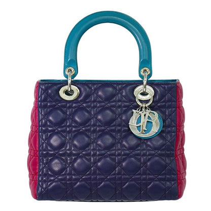 Authentic Christian DIOR Lady Dior Cannage Handbag Leather Purple Pink Blue Bag