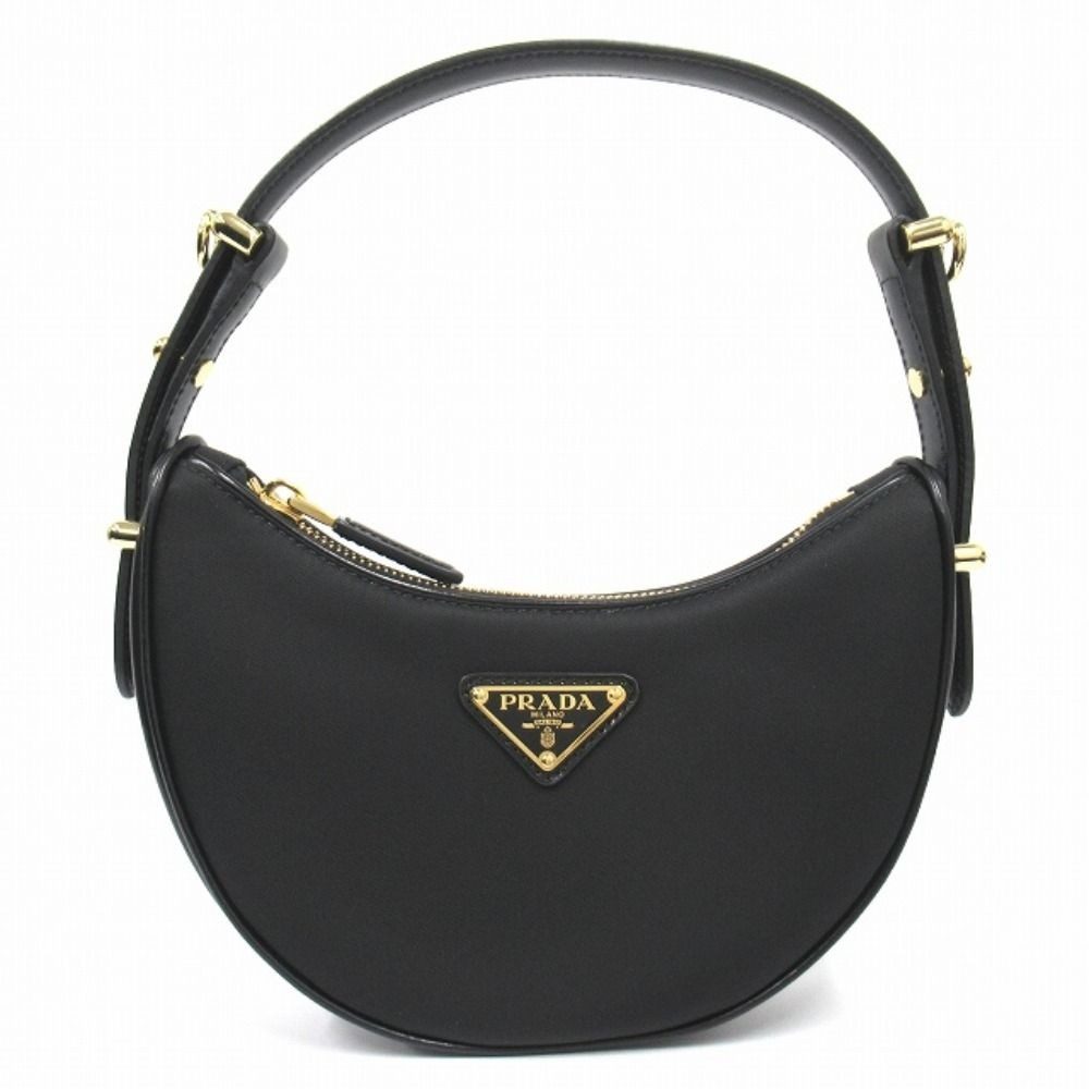 Prada Ake Small Nylon Leather Shoulder Hand Bag Triangle Logo Gold Black