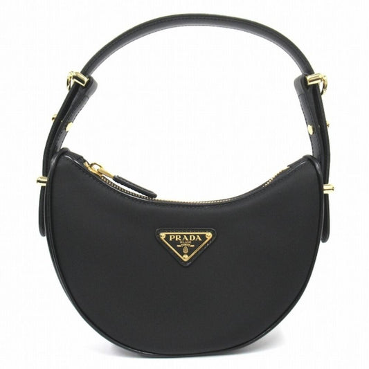 Prada Ake Small Nylon Leather Shoulder Hand Bag Triangle Logo Gold Black
