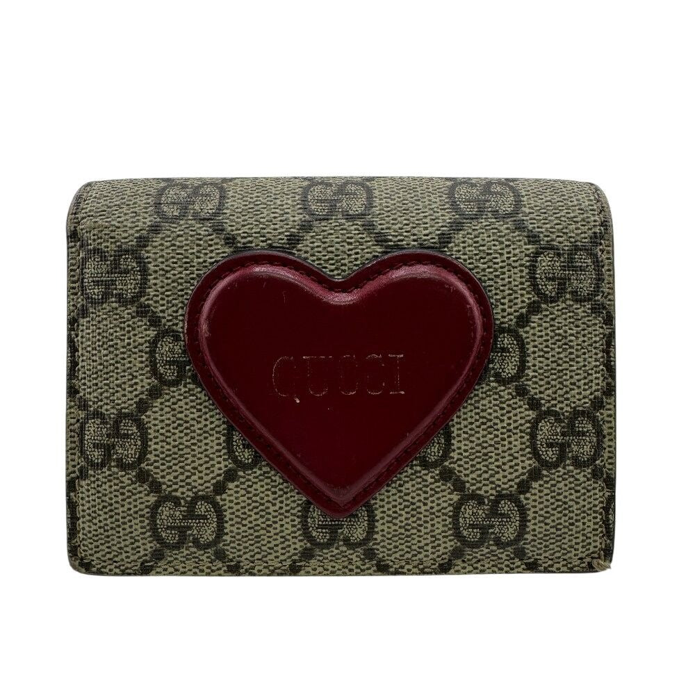 Gucci Logo Heart Motif Compact Wallet Bifold Brown