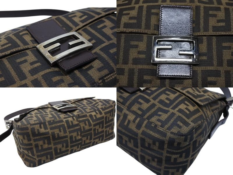 Fendi Mamma Baguette Shoulder Bag Zucca Pattern Cotton Canvas Brown Silver — view 8