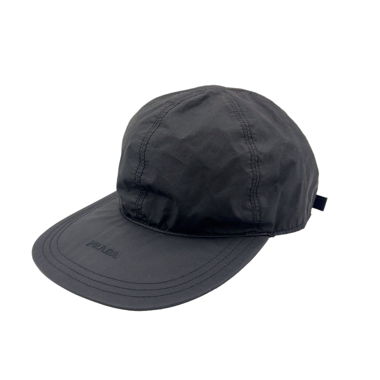 Prada Logo Embroidery Nylon Black Hat Silver