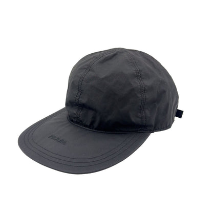 Prada Logo Embroidery Nylon Black Hat Silver