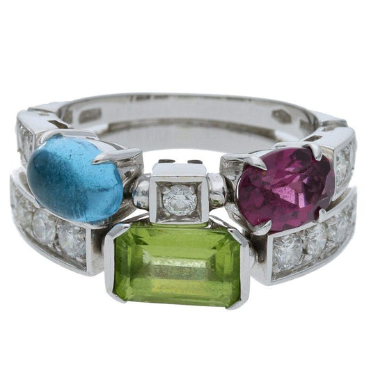 Bulgari Allegra 18K White Goldwhite Gold Multi-stone Ring Ladies Size 11