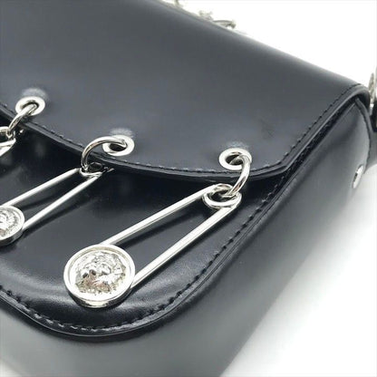 Versace Versus Super Safety Chain Shoulder Bag Black Leather