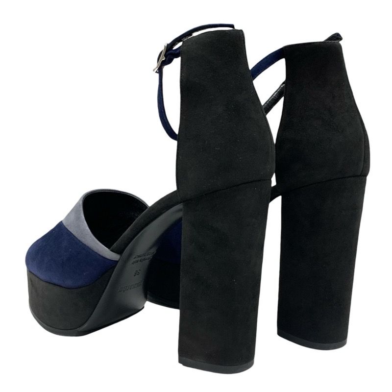 Hermes Sandals Shoes Suede Navy Black Gray Ankle Strap