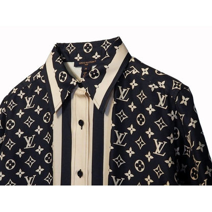 Louis Vuitton Monogram Pajama Shirt Silk Shirt Blouse Women's Tops Navy Ivory