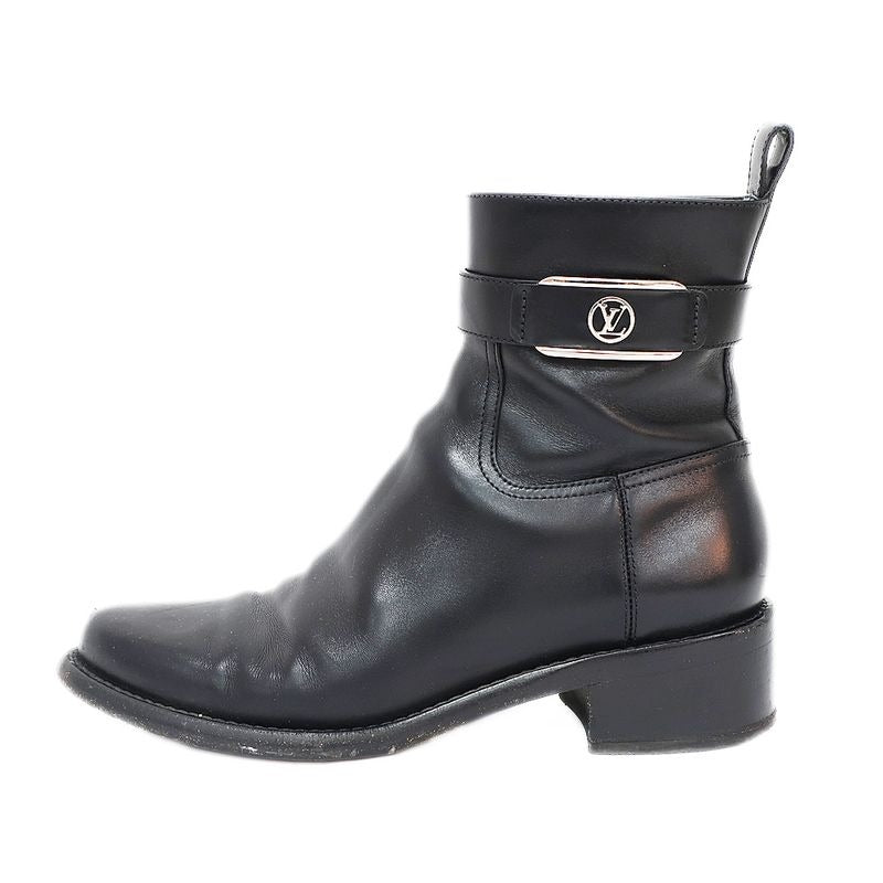 Louis Vuitton Boots Waist Side Line Black Short Leather