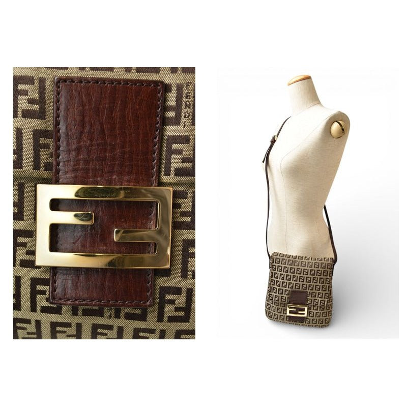 Fendi Shoulder Bag Zucchino Vintage Zucca Pattern Beige Brown — view 2