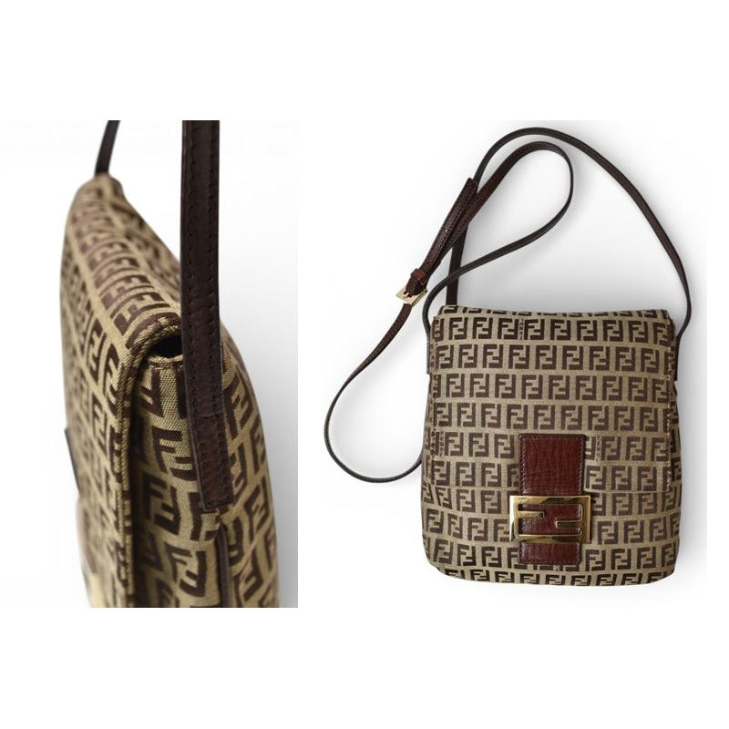 Fendi Shoulder Bag Zucchino Vintage Zucca Pattern Beige Brown — view 3