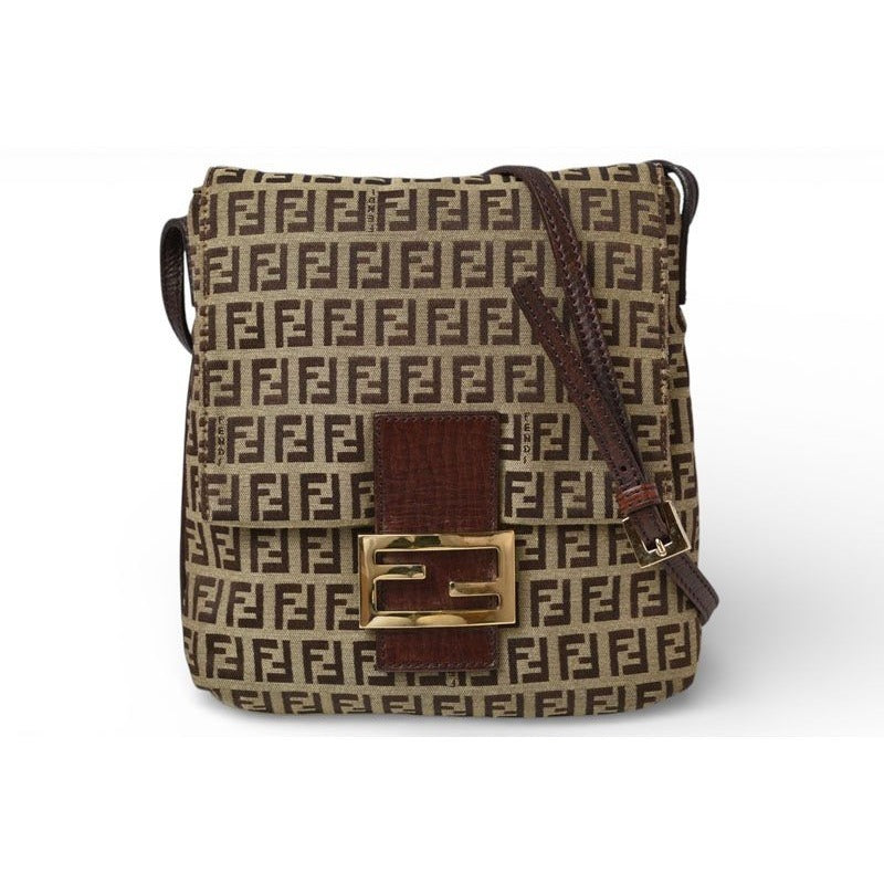 Fendi Shoulder Bag Zucchino Vintage Zucca Pattern Beige Brown