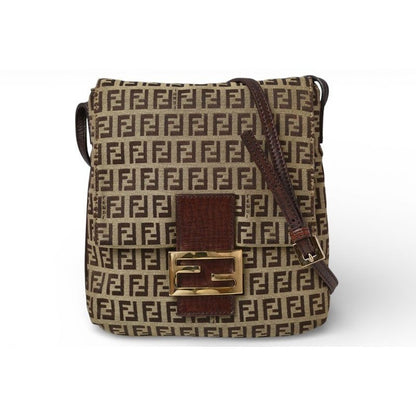 Fendi Shoulder Bag Zucchino Vintage Zucca Pattern Beige Brown
