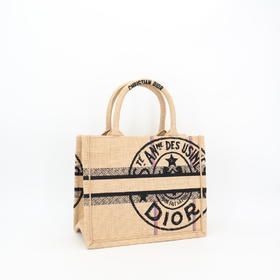 Christian Dior Book Tote Small Bag Jute Canvas