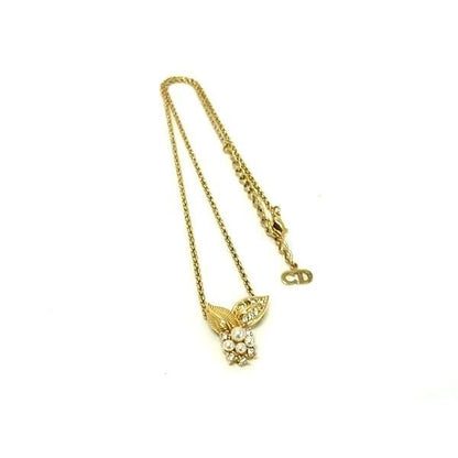 Christian Dior Necklace Gold Metal Faux Pearl