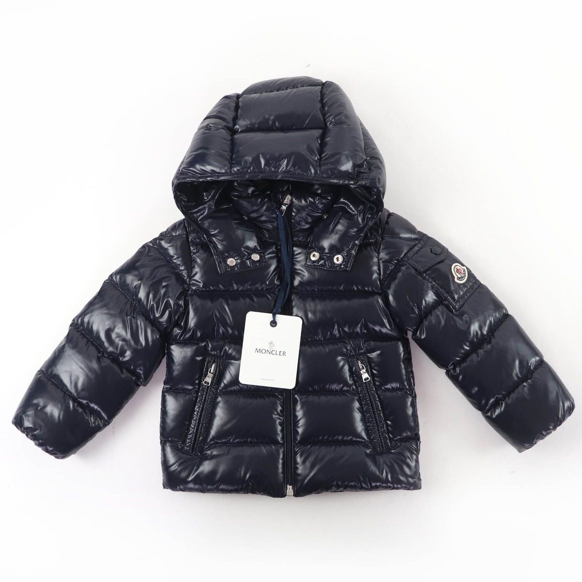 Moncler Maya Logo Patch with Hood Down Jacket Navy Cm Hanger Garment Kids