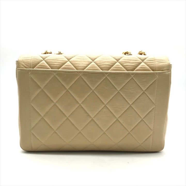 Chanel CC Logo Quilted Lambskin Straight Flap Beige Chain Shoulder Bag