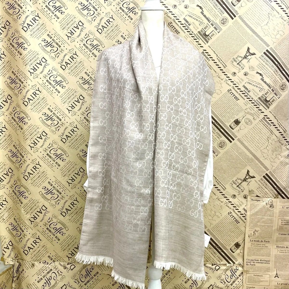 Gucci GG Pattern Wool Cashmere Scarf Large — view 3