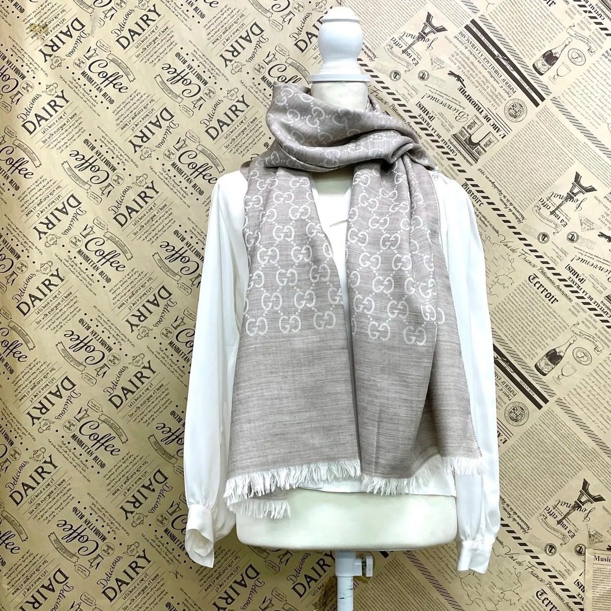 Gucci GG Pattern Wool Cashmere Scarf Large — view 4