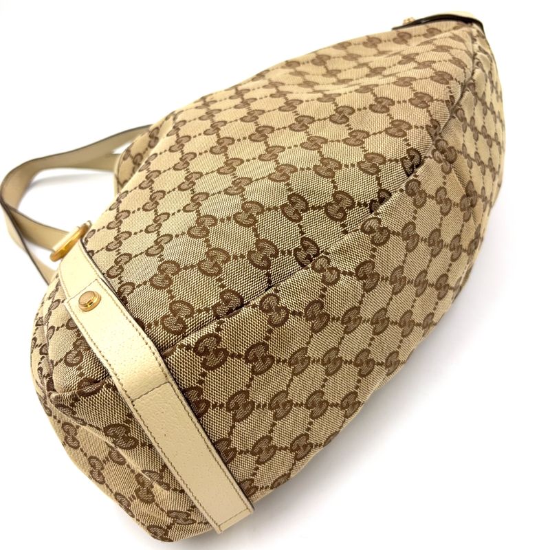 Gucci Abby GG Canvas Tote Bag Leather X Canvas Brown Shoulder Bag Gold 130736