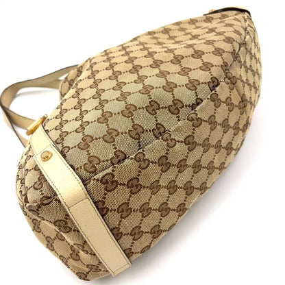 Gucci Abby GG Canvas Tote Bag Leather X Canvas Brown Shoulder Bag Gold 130736