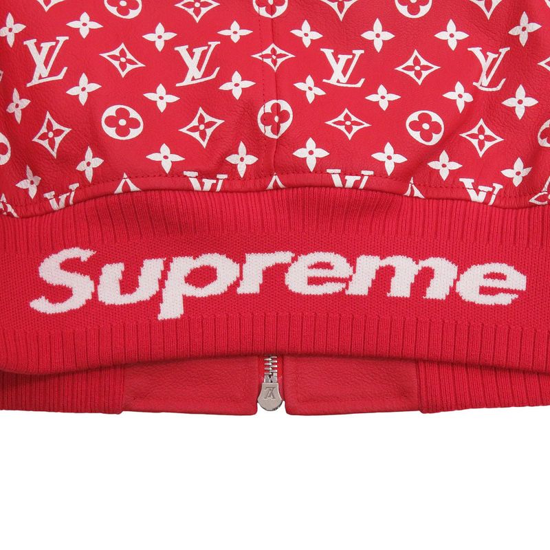 Louis Vuitton X Supreme Collaboration LV Leather Baseball Jacket Monogram Red