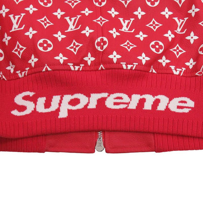 Louis Vuitton X Supreme Collaboration LV Leather Baseball Jacket Monogram Red