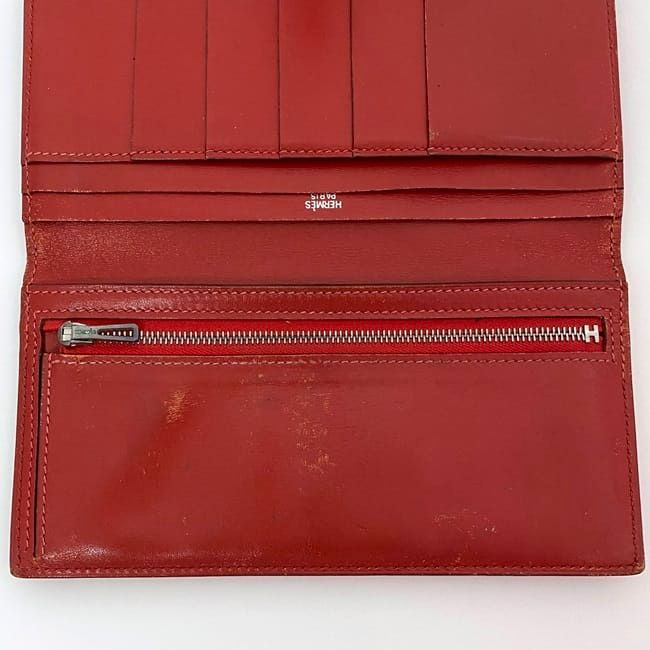 Hermes Bifold Long Wallet Bearn Ec21287 Red Wallet Leather