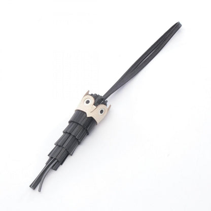 Hermes Charm Chouette Cles Grimisty Black Leather Gray Ivory