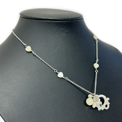 Christian Dior Metal Dior Logo Shell Heart Necklace Women Silver 343594 Necklace