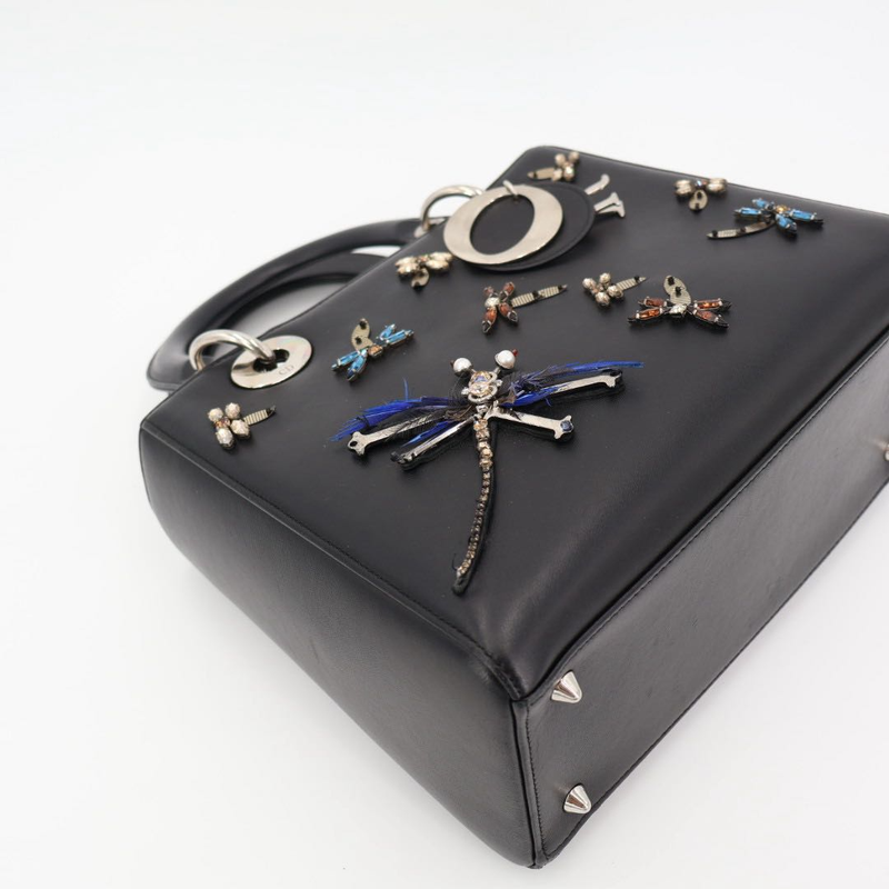 Christian DIOR Lady Dior Leather 2WAY Handbag Black