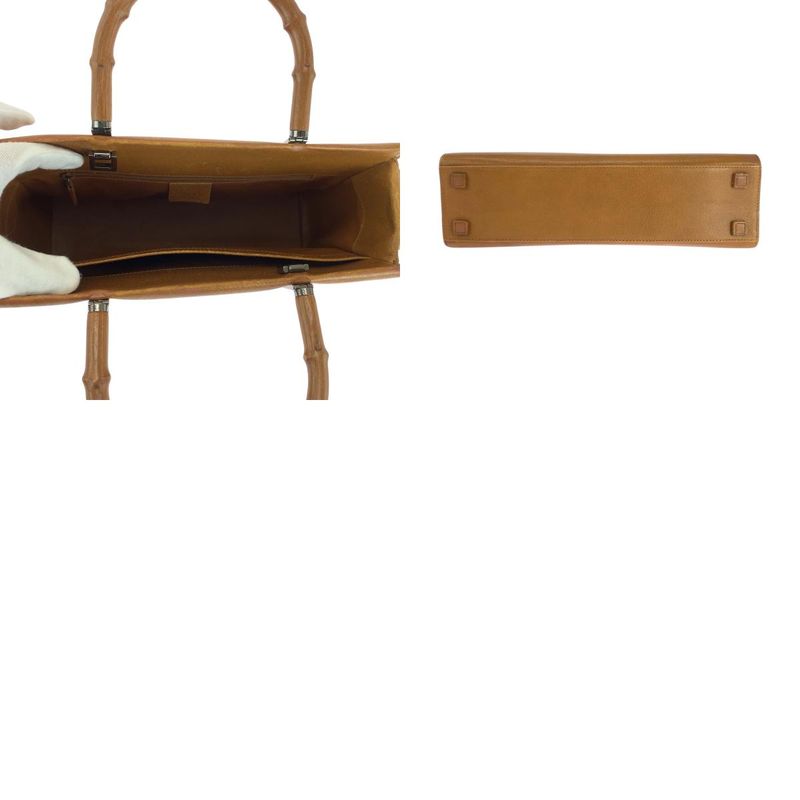 Gucci Bamboo Camel Silver Hardware Leather 002 1035 2way Handbag Tote Shoulder