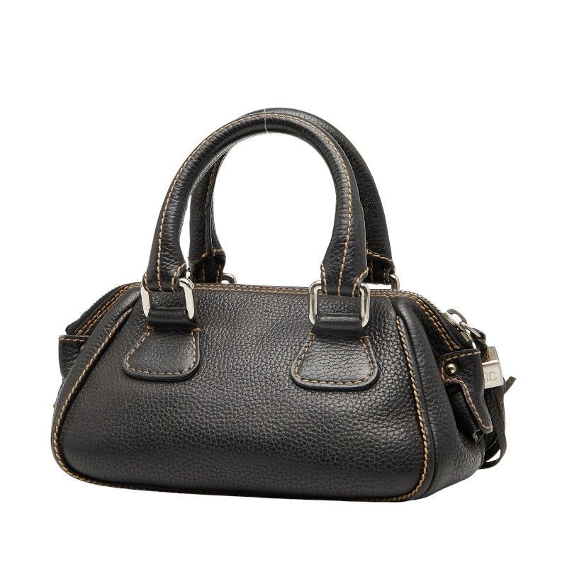 Chanel Logo Fringe Mini Boston Bag Handbag Black Caviar Skin Ladies Chanel