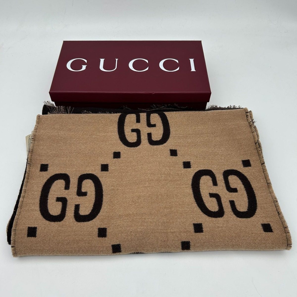 Gucci GG Jacquard Wool Silk Scarf