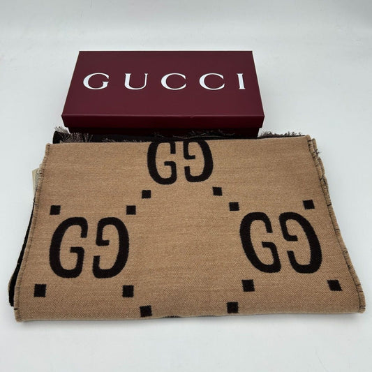 Gucci GG Jacquard Wool Silk Scarf
