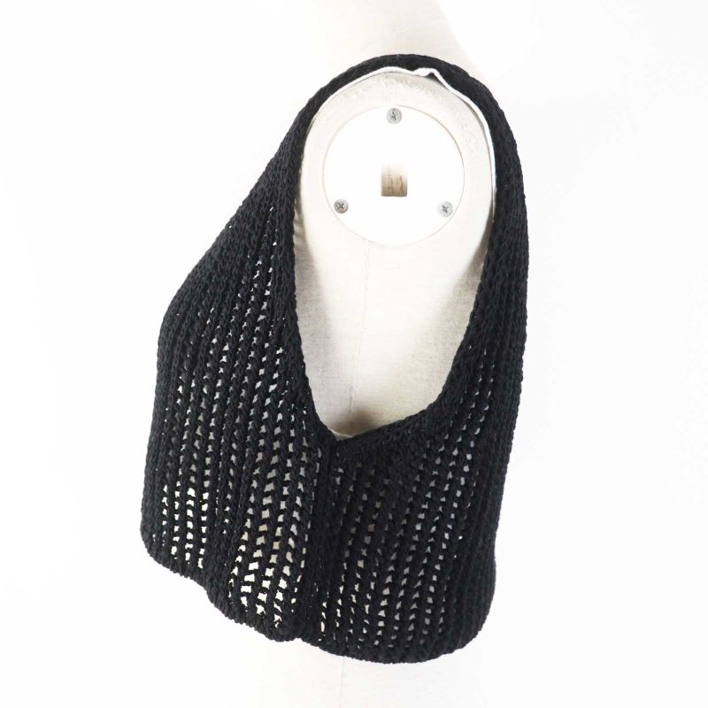 Prada 23SS P29980 Cotton Triangle Logo Embroidery Mesh Cropped Sleeveless Top/