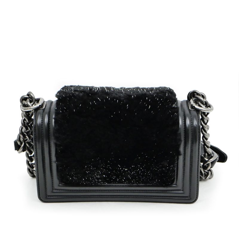 Chanel Beautiful Chanel Chain Shoulder Bag Orirag Rabbit Fur Lamb Black