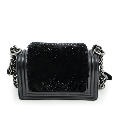 Chanel Beautiful Chanel Chain Shoulder Bag Orirag Rabbit Fur Lamb Black